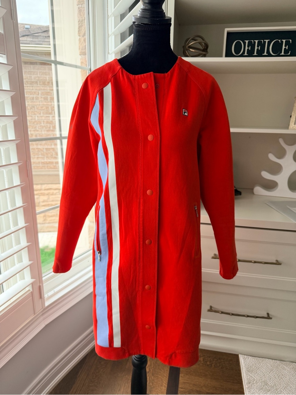 FILA X JASON WU Collab Mid Length Light Button Up Jacket Orange Womens SZ Small